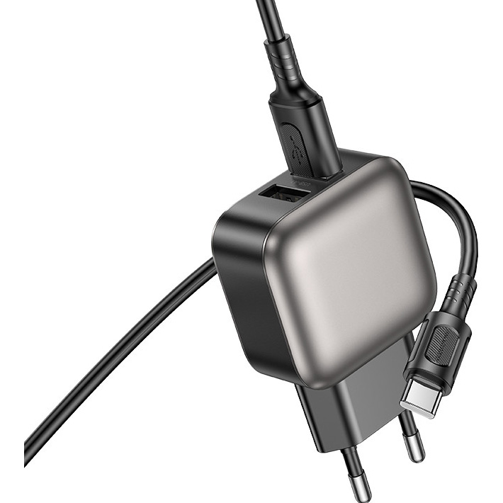 Зарядний пристрій BOROFONE BA51A Absolute 2xUSB-A, 2.4A Black w/Type-C cable