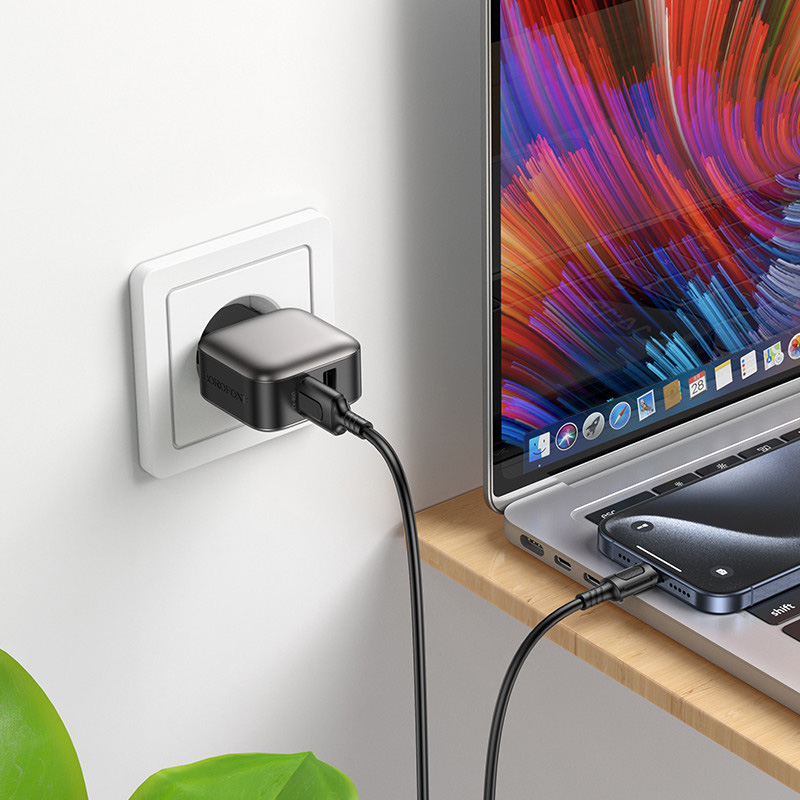 Зарядний пристрій BOROFONE BA51A Absolute 2xUSB-A, 2.4A Black w/Type-C cable
