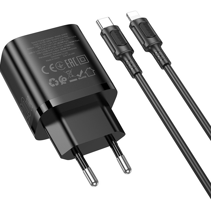 Зарядное устройство BOROFONE BA83A Flare Star Black w/Type-C to Lightning cable