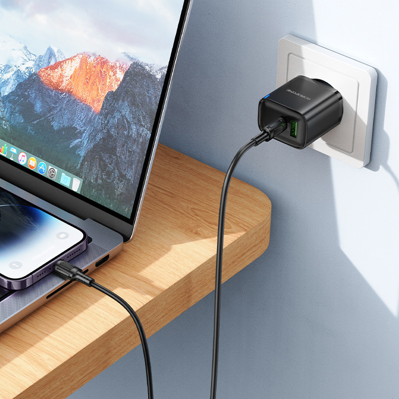 Зарядное устройство BOROFONE BA83A Flare Star Black w/Type-C to Lightning cable