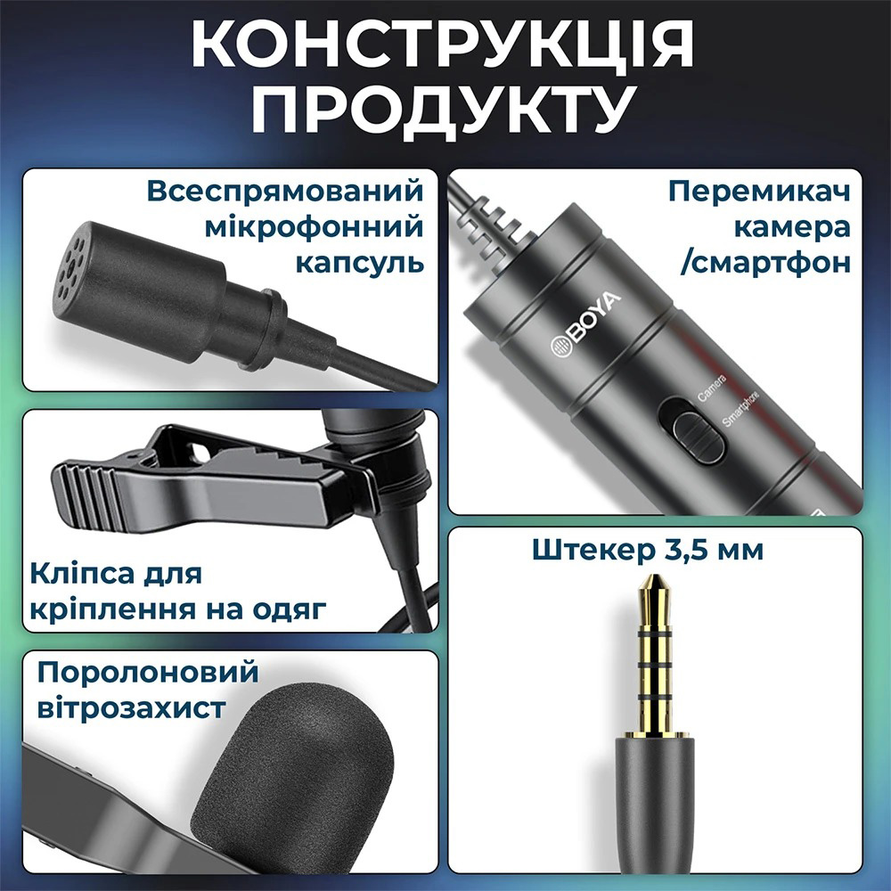 Мікрофон-петличка BOYA BY-M1S Universal Lavalier Microphone