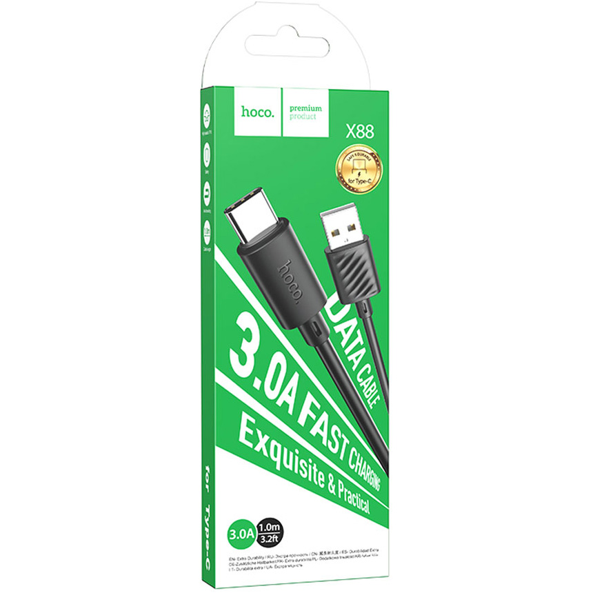 Кабель HOCO X88 Gratified USB-A to Type-C 2м Black