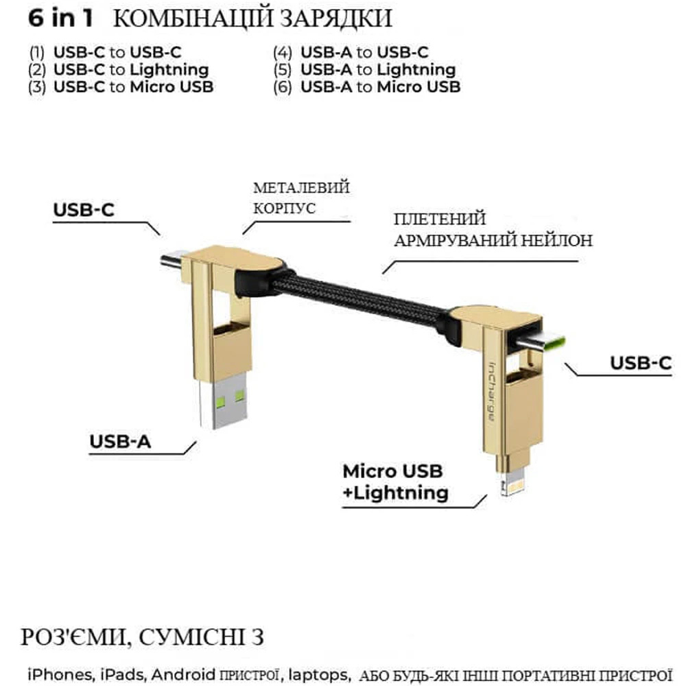 Кабель ROLLING SQUARE inCharge X 0.14м Beige (X03WR)