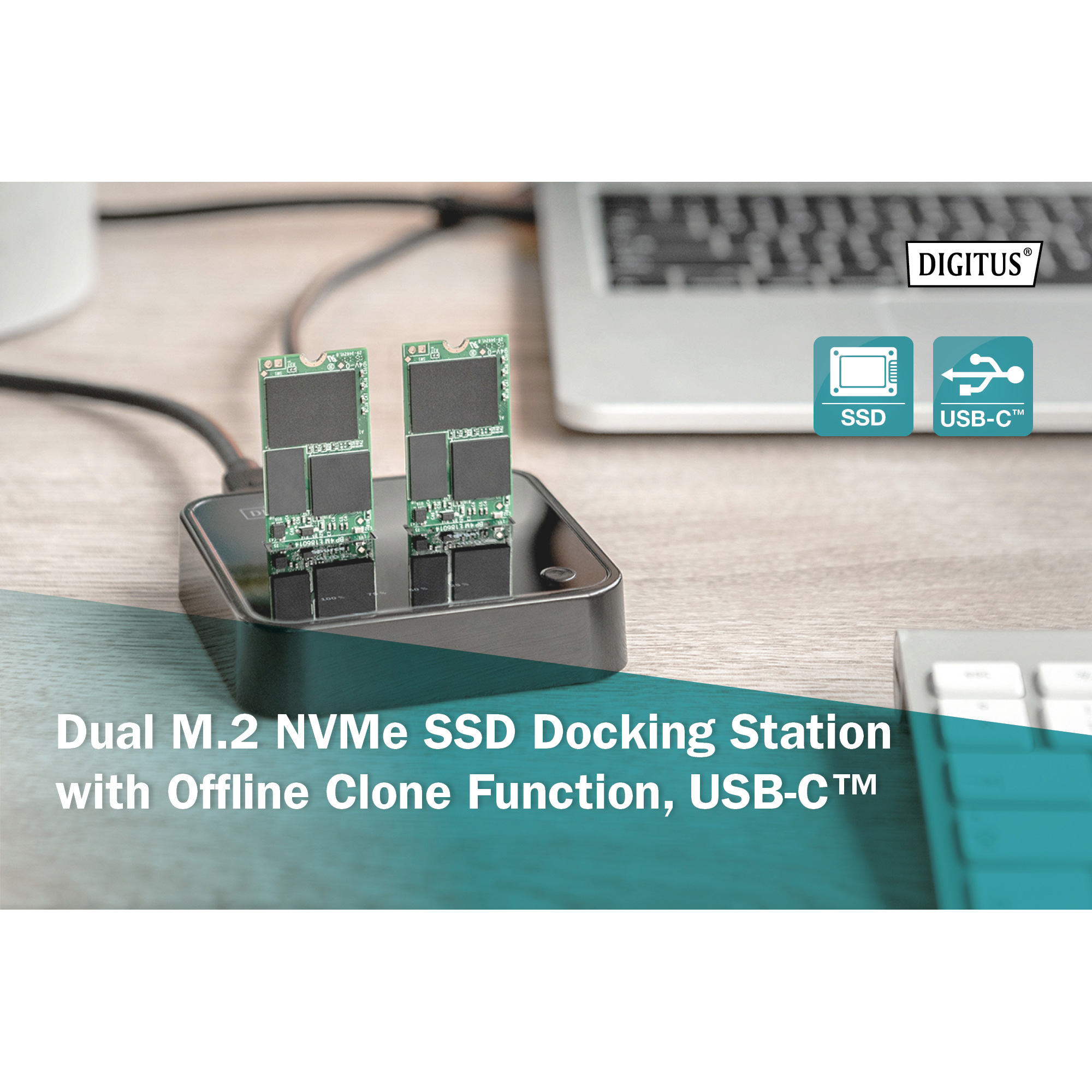 Док-станция DIGITUS Dual M.2 NVMe SSD Docking Station with Offline Clone Function NVMe PCIe M.2 to USB3.2