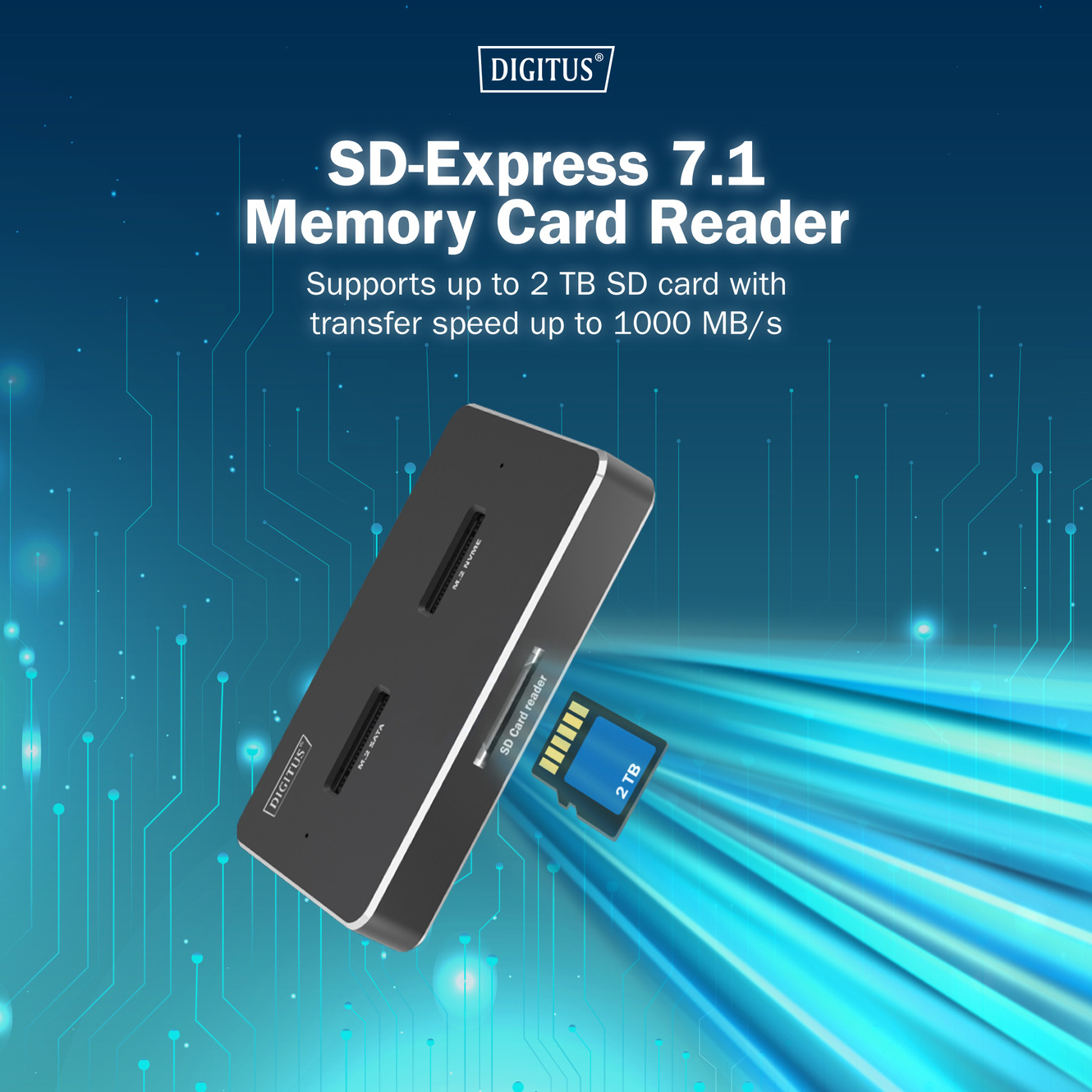 Док-станция DIGITUS M.2 NVMe + M.2 SATA SSD docking station with SD Express card reader NVMe SATA M.2 SSD to USB3.2