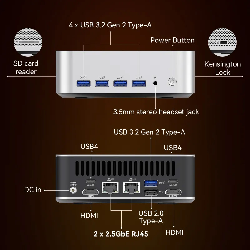 Неттоп GEEKOM A8 Max (R9 8945HS 4GHz/32GB/SSD 1TB/WF6E/BT/W11P) (GMA8MAXR98945HS-321T-EU)