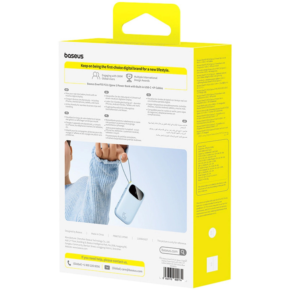 Повербанк BASEUS EnerFill FC31 Qpow 3 Power Bank with Built-in USB-C + iP Cables 45W 20000mAh Blue (E0028D03)