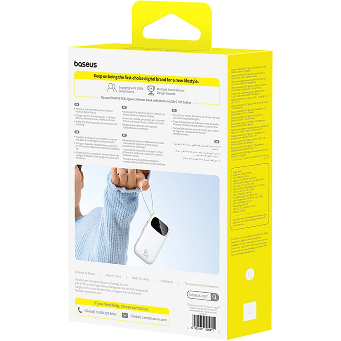 Повербанк BASEUS EnerFill FC31 Qpow 3 Power Bank with Built-in USB-C + iP Cables 45W 20000mAh White (E0028D01)