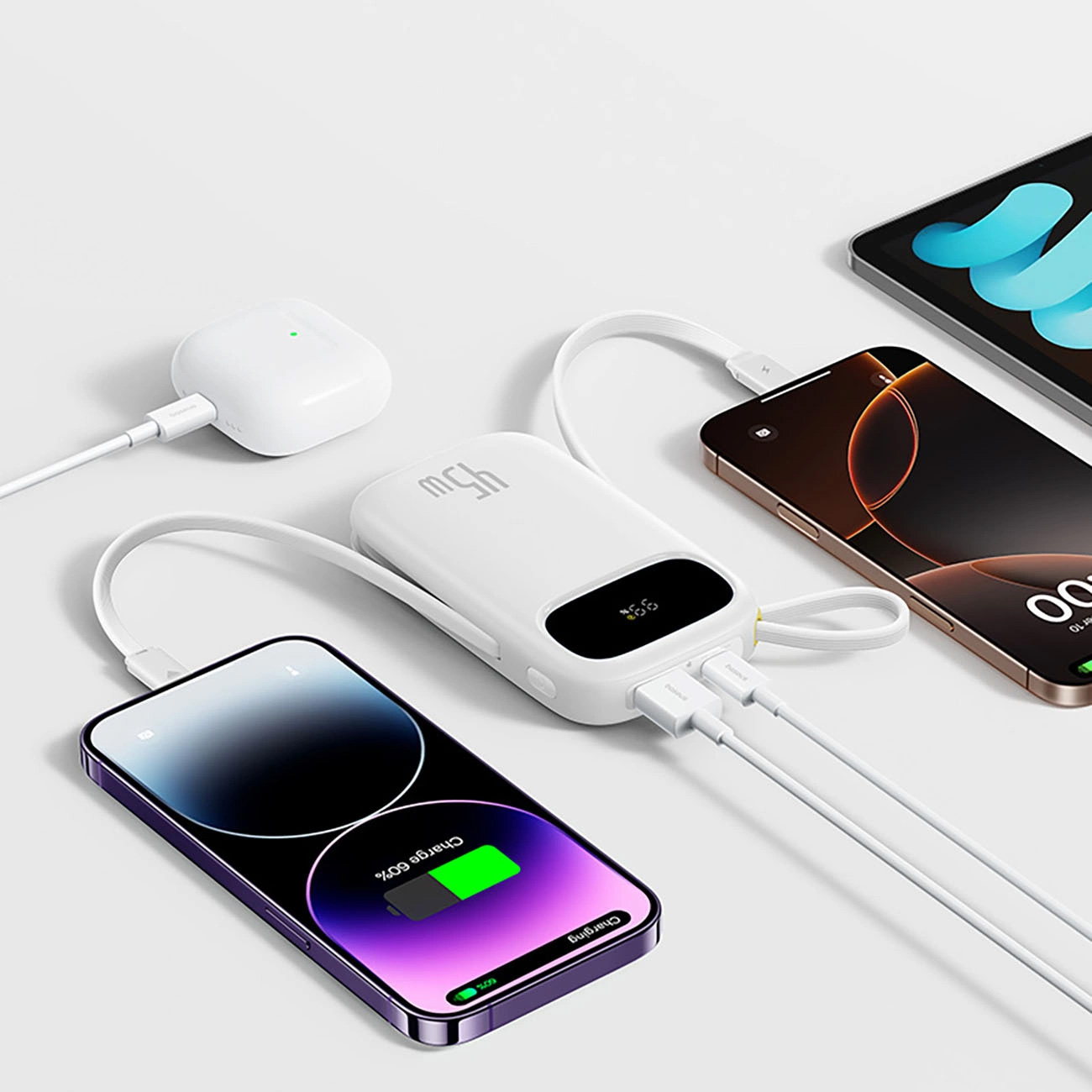 Повербанк BASEUS EnerFill FC31 Qpow 3 Power Bank with Built-in USB-C + iP Cables 45W 20000mAh White (E0028D01)