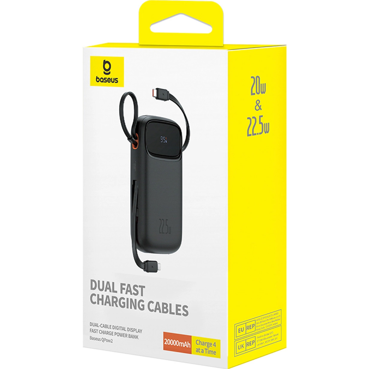 Повербанк BASEUS QPow 2 Dual-Cable Digital Display Fast Charge Power Bank 22.5W 20000mAh Black (P10055002113-00)