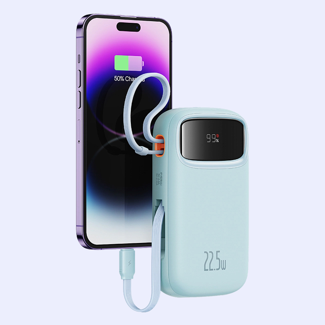 Повербанк BASEUS QPow 2 Dual-Cable Digital Display Fast Charge Power Bank 22.5W 20000mAh Blue (P10055002313-00)