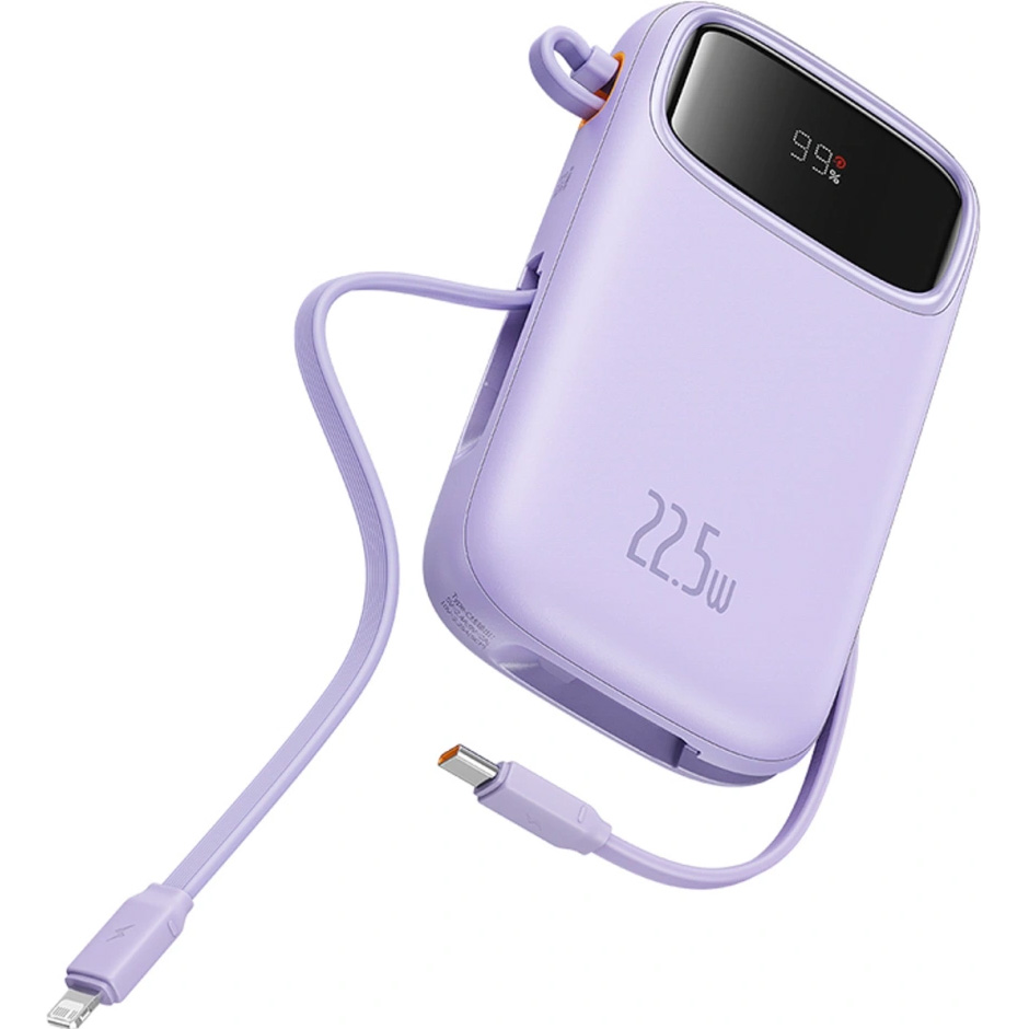 Повербанк BASEUS QPow 2 Dual-Cable Digital Display Fast Charge Power Bank 22.5W 20000mAh Purple (P10055002513-00)