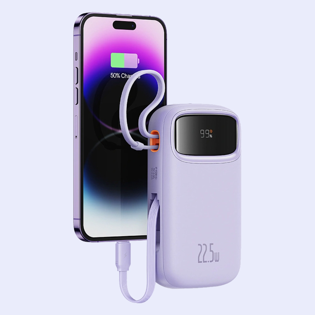 Повербанк BASEUS QPow 2 Dual-Cable Digital Display Fast Charge Power Bank 22.5W 20000mAh Purple (P10055002513-00)