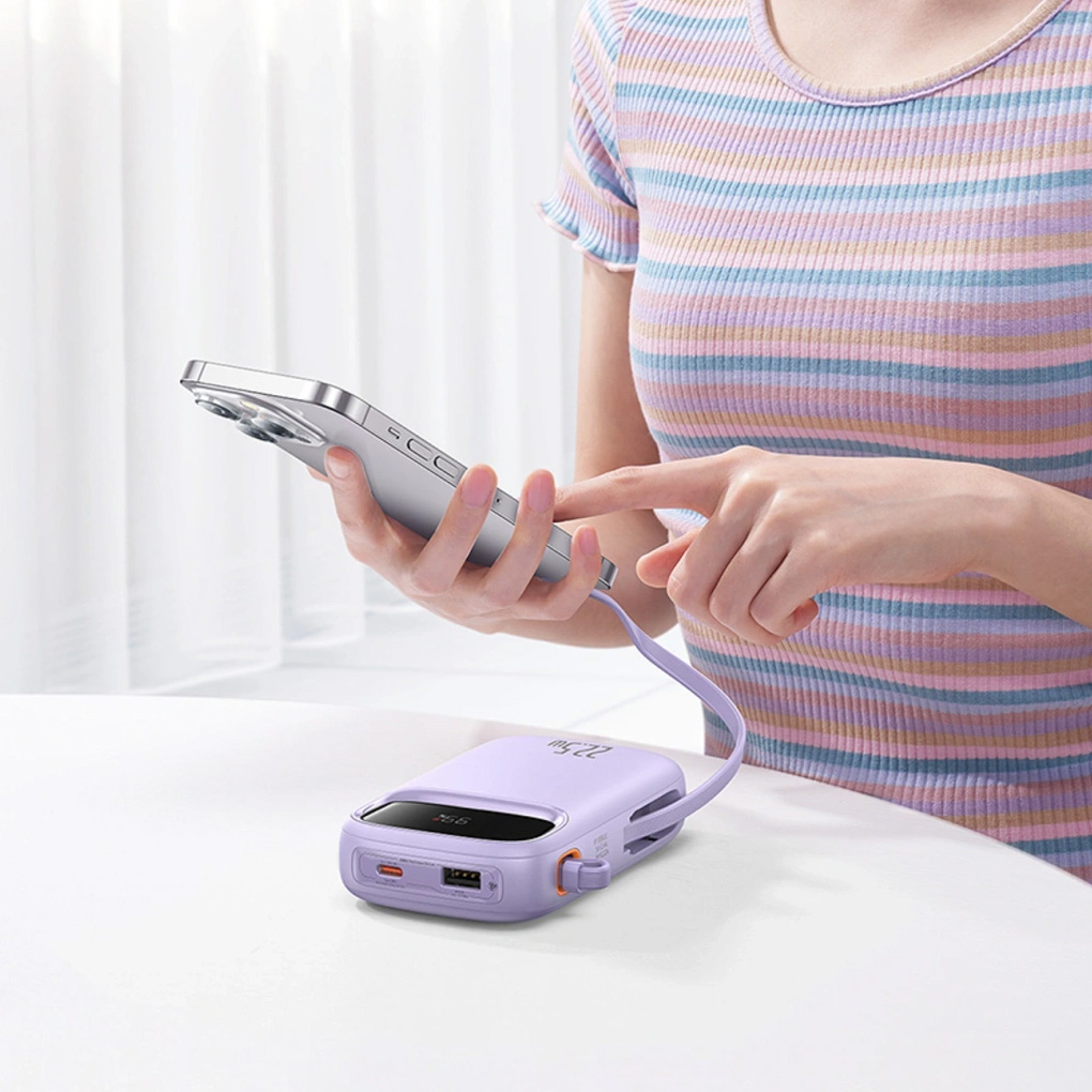 Повербанк BASEUS QPow 2 Dual-Cable Digital Display Fast Charge Power Bank 22.5W 20000mAh Purple (P10055002513-00)