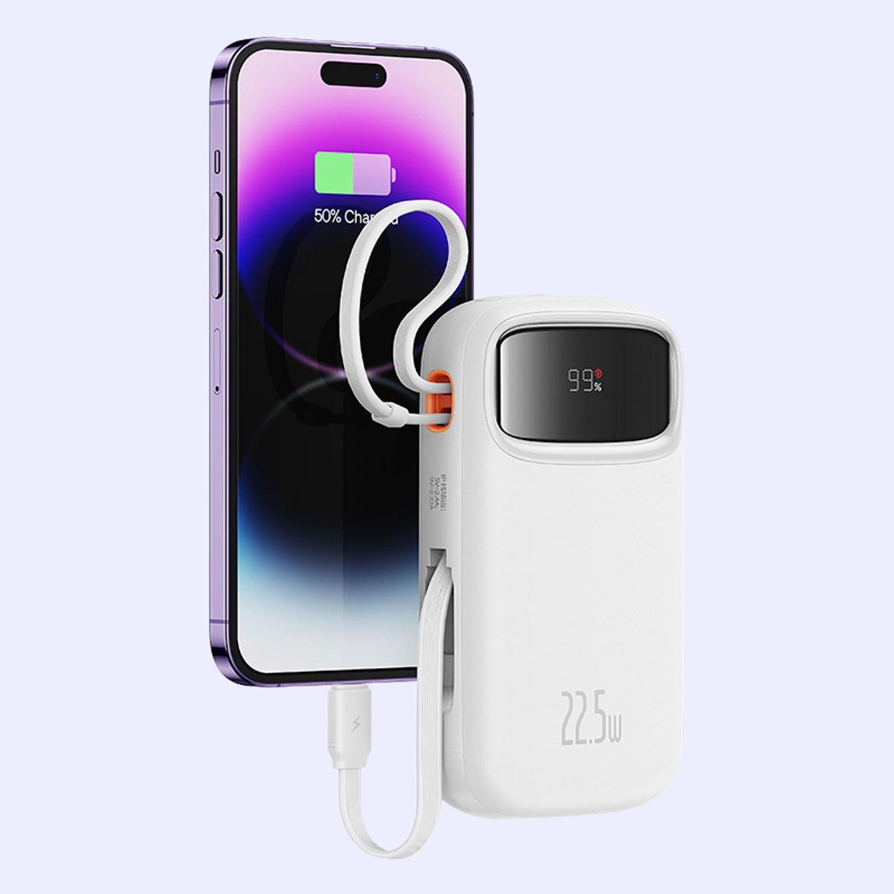 Повербанк BASEUS QPow 2 Dual-Cable Digital Display Fast Charge Power Bank 22.5W 20000mAh White (P10055002223-00)