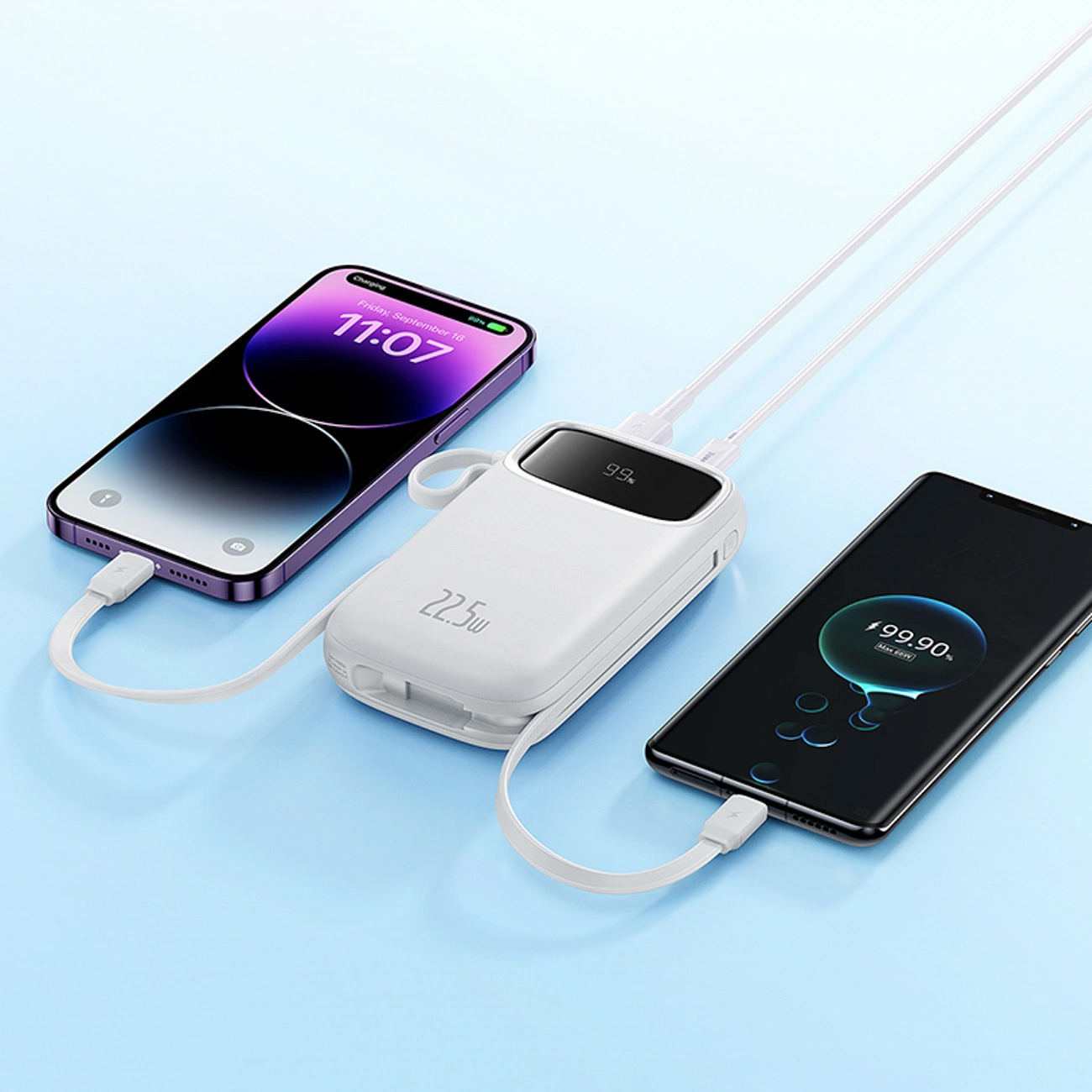 Повербанк BASEUS QPow 2 Dual-Cable Digital Display Fast Charge Power Bank 22.5W 20000mAh White (P10055002223-00)