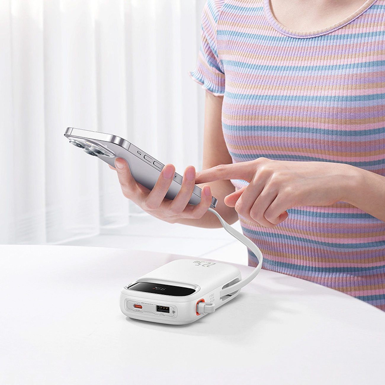 Повербанк BASEUS QPow 2 Dual-Cable Digital Display Fast Charge Power Bank 22.5W 20000mAh White (P10055002223-00)