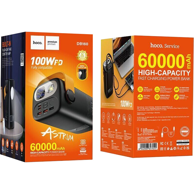 Повербанк HOCO DB160 Astrum 100W 60000mAh Black