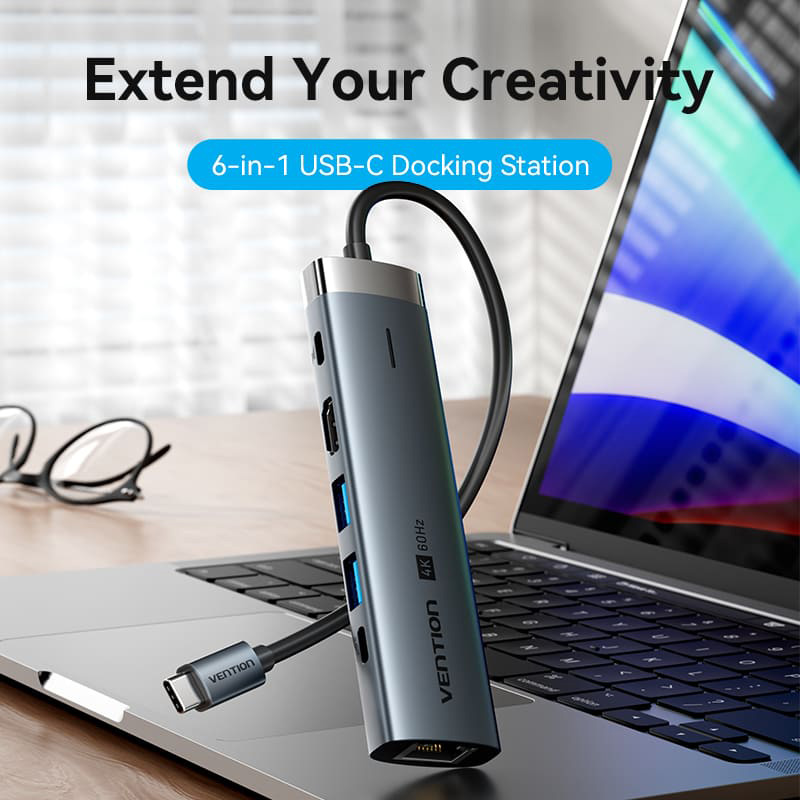 Порт-реплікатор VENTION 6-in-1 USB-C to HDMI/USB-C3.2/2xUSB3.0/LAN/PD (TGNHB)