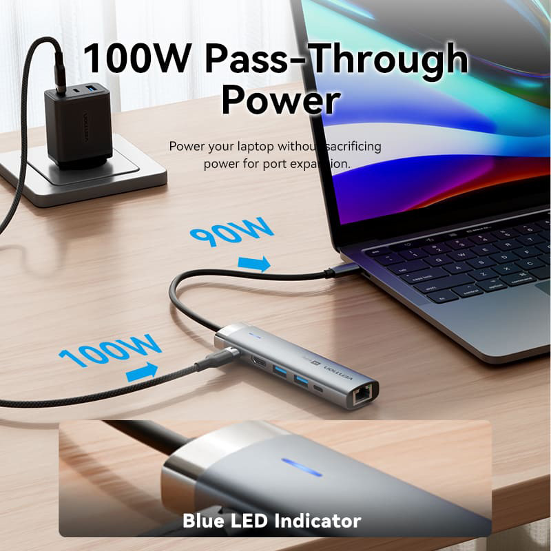 Порт-реплікатор VENTION 6-in-1 USB-C to HDMI/USB-C3.2/2xUSB3.0/LAN/PD (TGNHB)