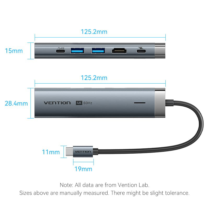 Порт-реплікатор VENTION 6-in-1 USB-C to HDMI/USB-C3.2/2xUSB3.0/LAN/PD (TGNHB)