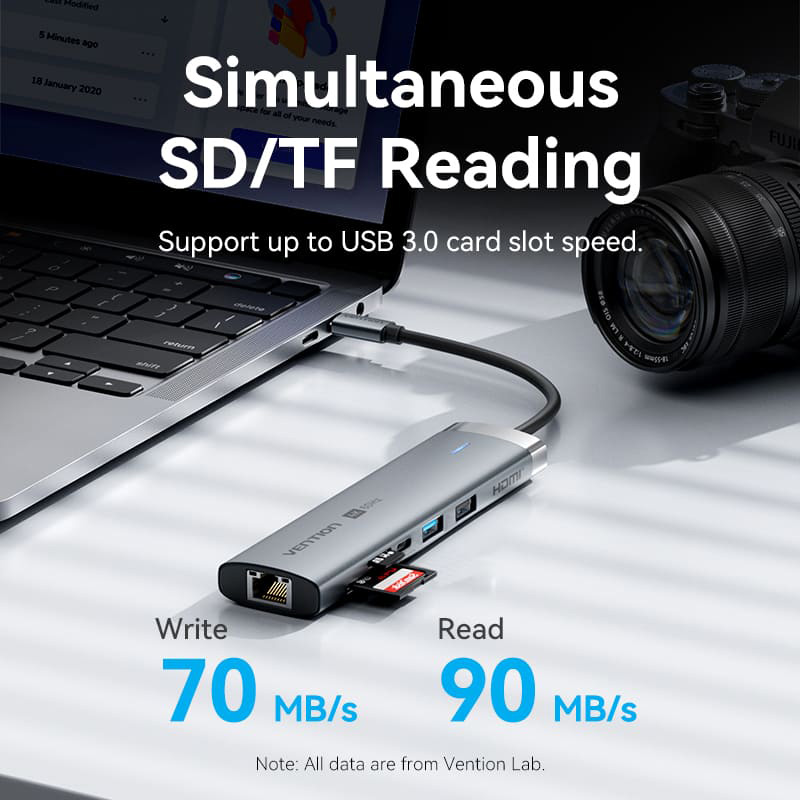 Порт-репликатор VENTION 8-in-1 USB-C to HDMI/USB-C3.2/USB3.0/USB2.0/SD/TF/LAN/PD (TGUHB)