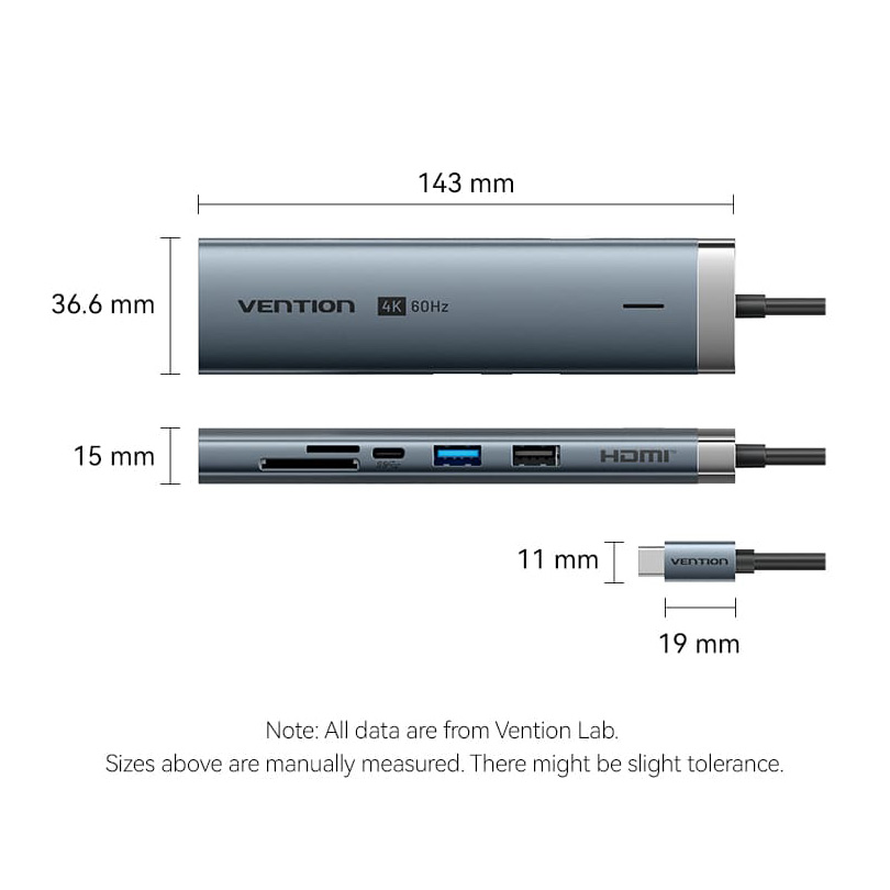 Порт-репликатор VENTION 8-in-1 USB-C to HDMI/USB-C3.2/USB3.0/USB2.0/SD/TF/LAN/PD (TGUHB)