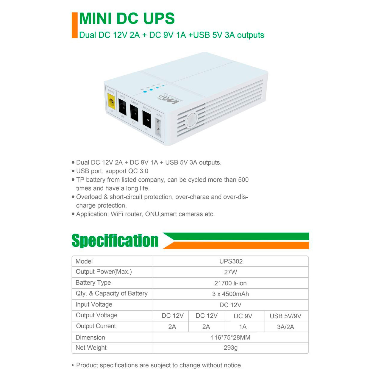 ДБЖ для роутера WGP Mini DC UPS 302 27W 13500mAh