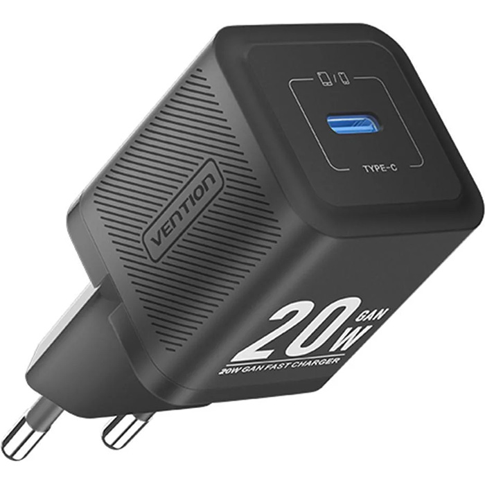 Зарядний пристрій VENTION 1xUSB-C GaN Wall Charger 20W Black (FEPB0-EU)
