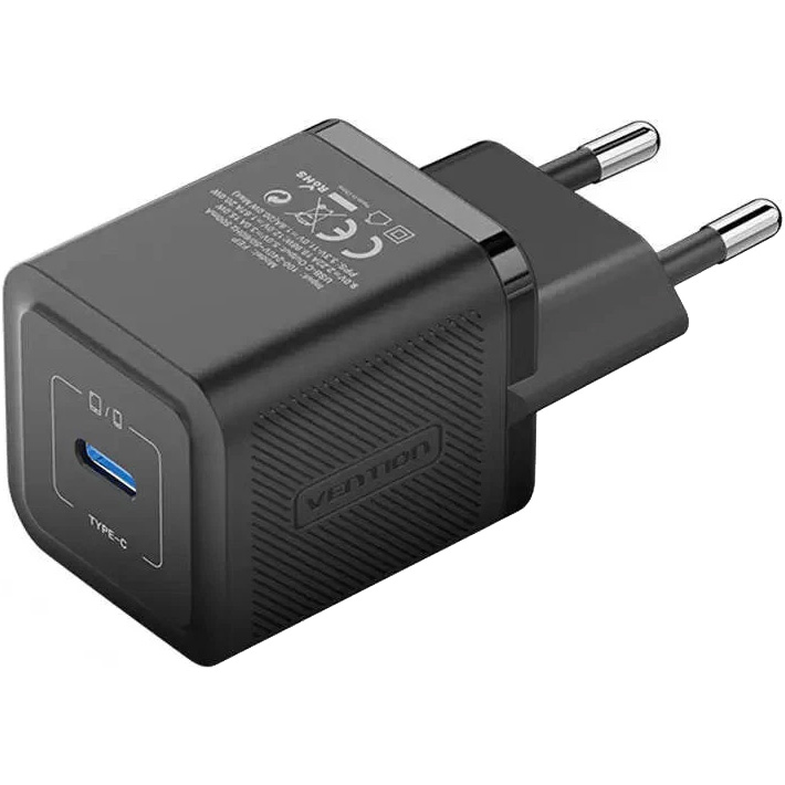 Зарядний пристрій VENTION 1xUSB-C GaN Wall Charger 20W Black (FEPB0-EU)