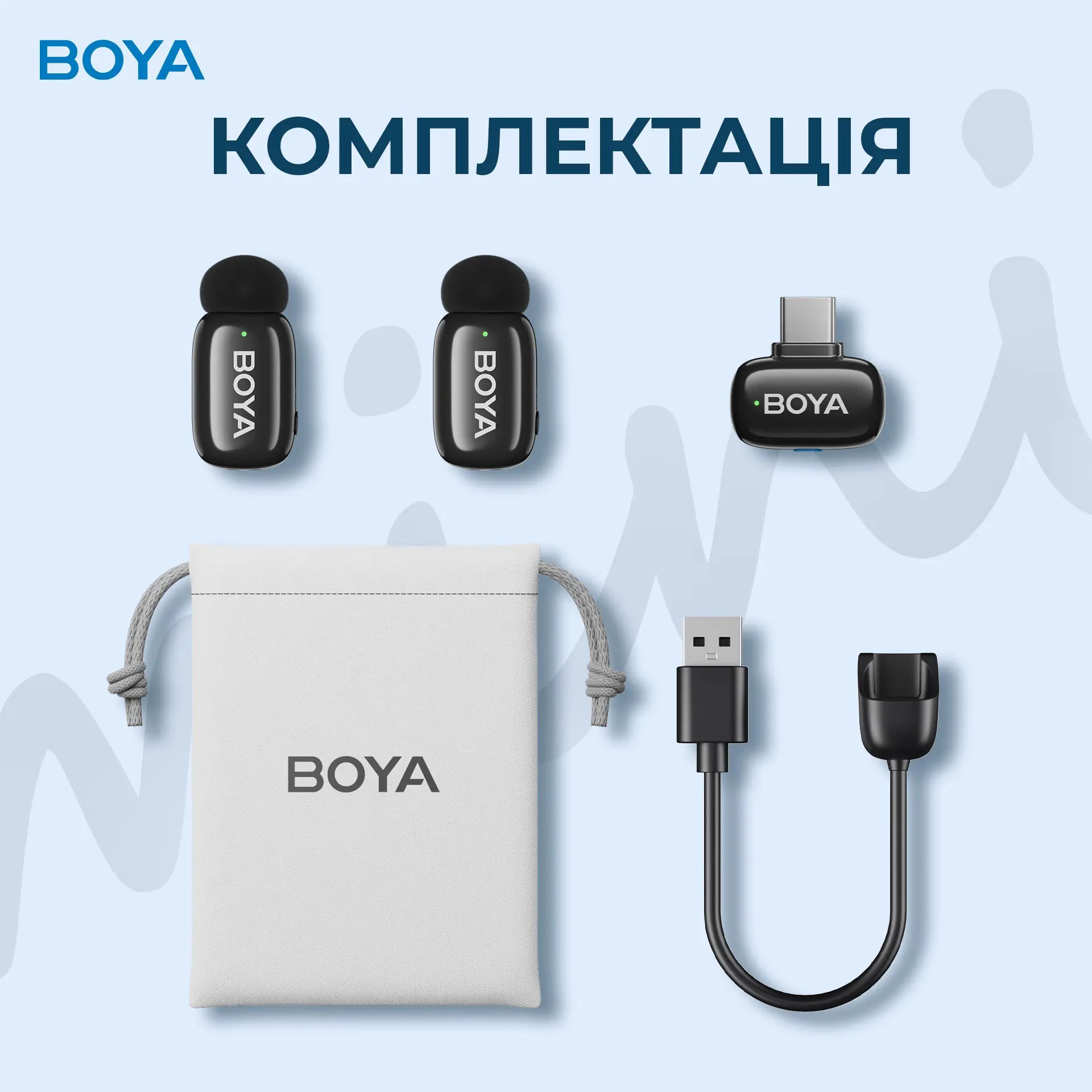 Бездротовий петличний мікрофон BOYA Mini-23 Tiniest Wireless Microphone Type-C Black