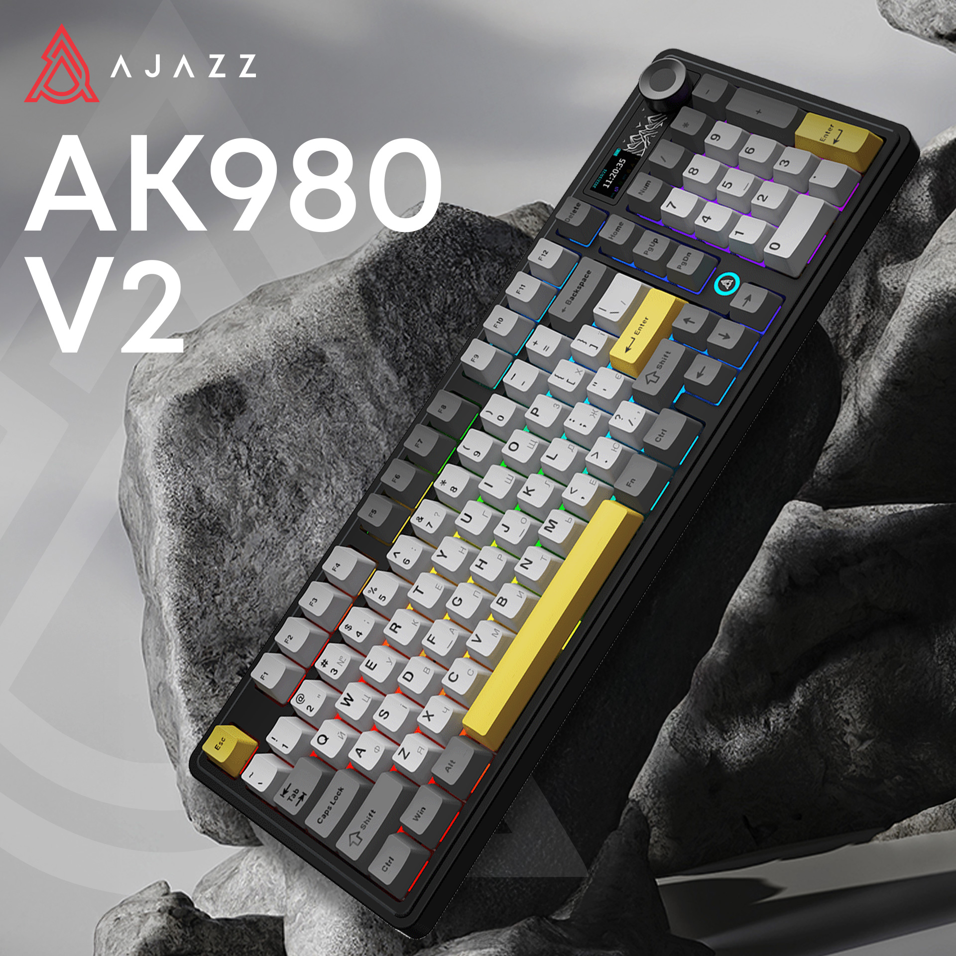 Клавіатура бездротова AJAZZ AK980 V2 Gift Switch V2 Black/Gray/Yellow