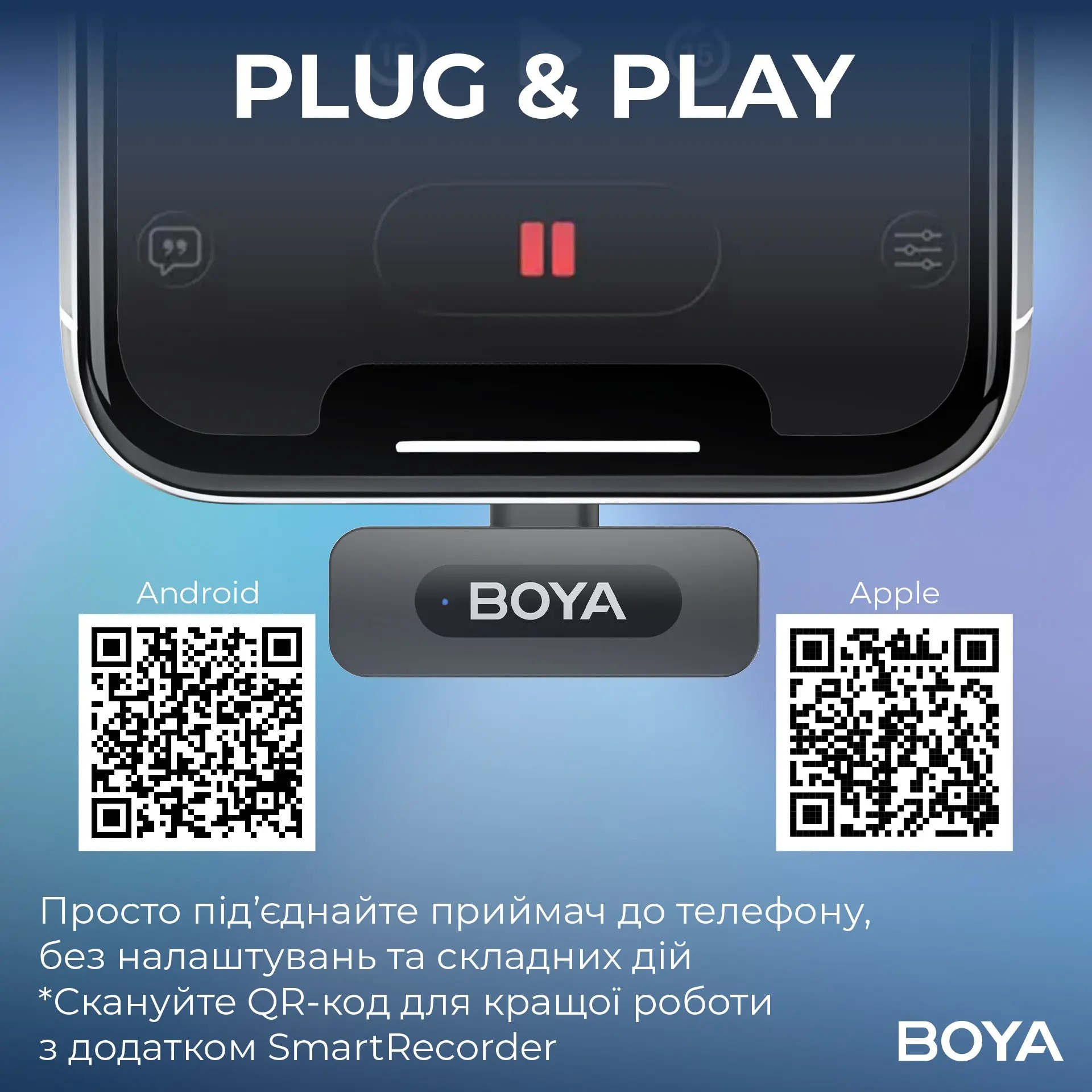 Бездротовий петличний мікрофон BOYA BY-V1 Next-Gen Dual-Channel Wireless Microphone Lightning Black