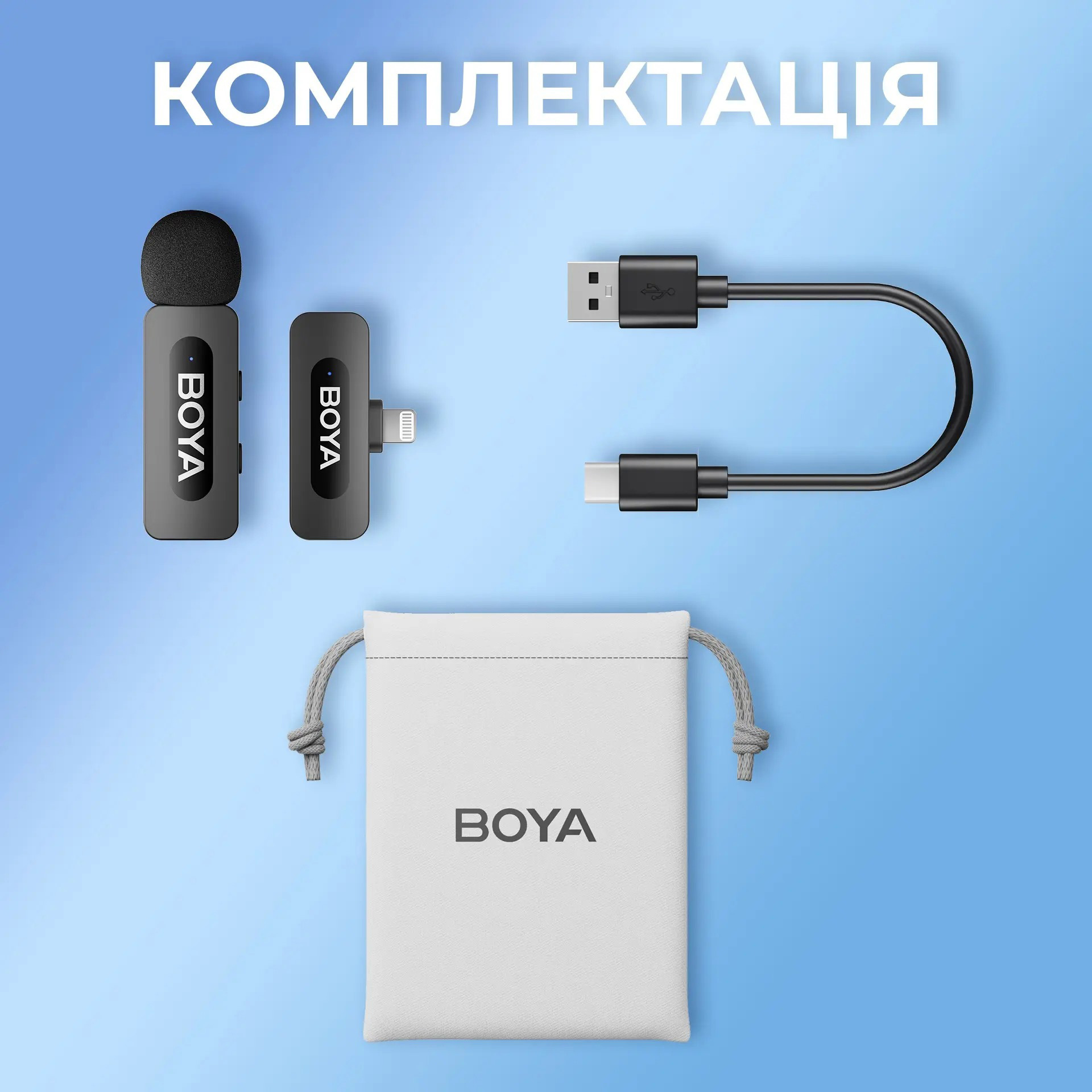 Бездротовий петличний мікрофон BOYA BY-V1 Next-Gen Dual-Channel Wireless Microphone Lightning Black