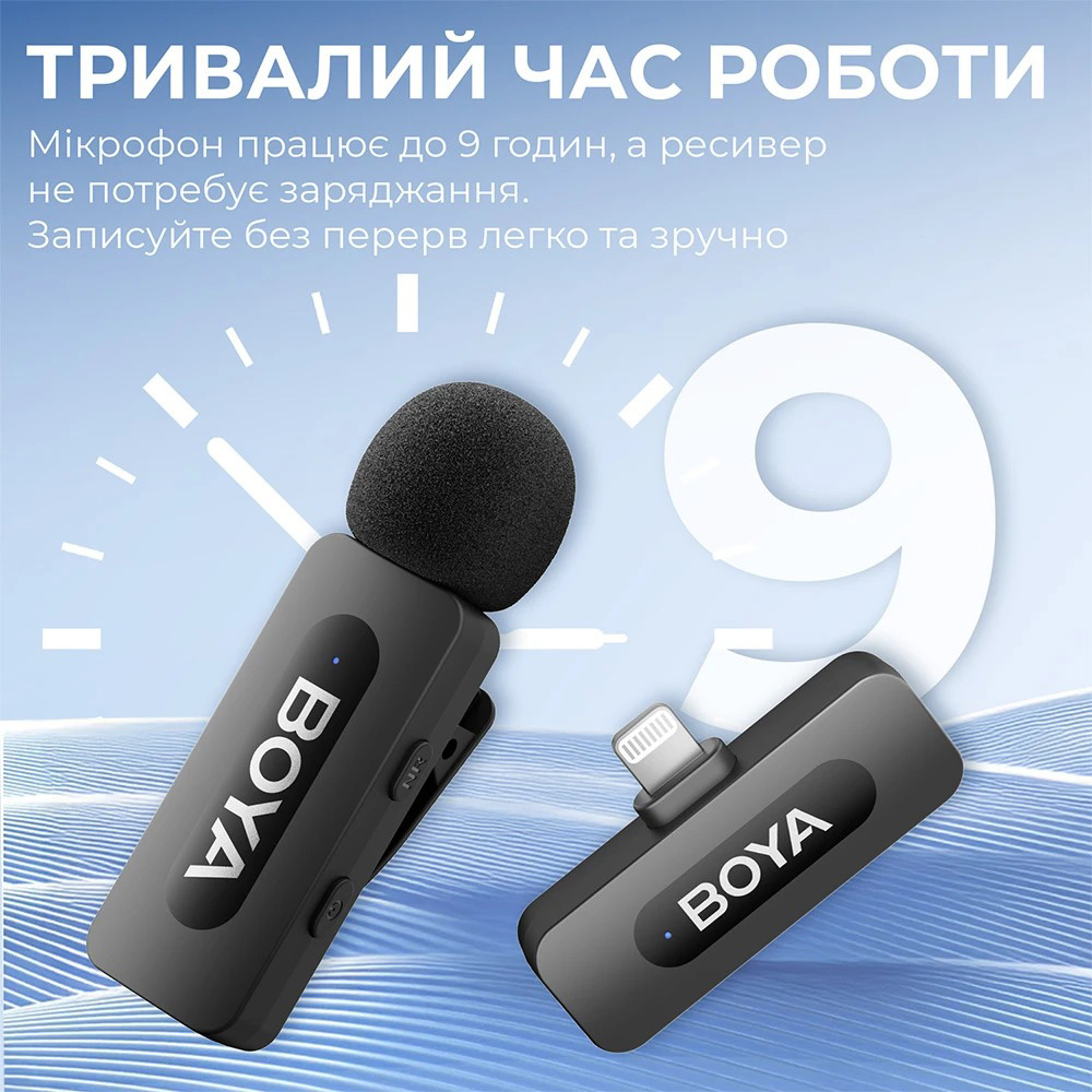 Бездротовий петличний мікрофон BOYA BY-V2 Next-Gen Dual-Channel Wireless Microphone Lightning Black