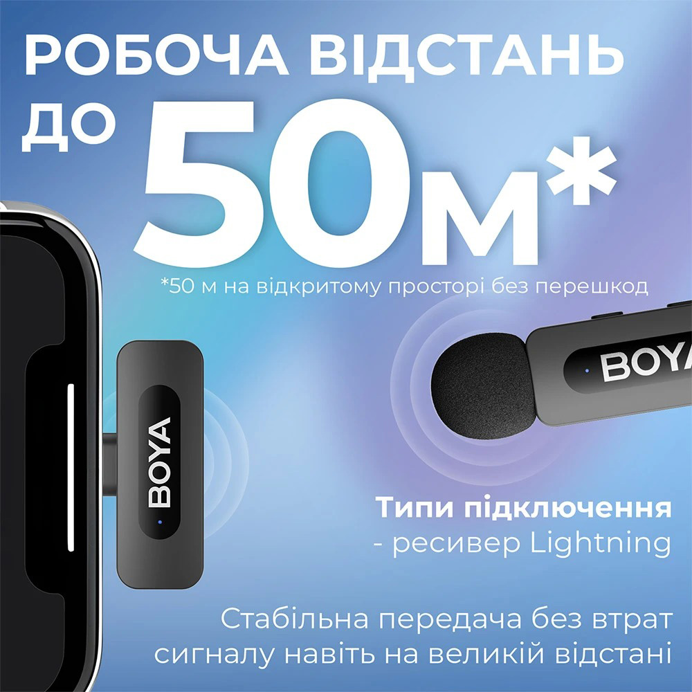 Бездротовий петличний мікрофон BOYA BY-V2 Next-Gen Dual-Channel Wireless Microphone Lightning Black