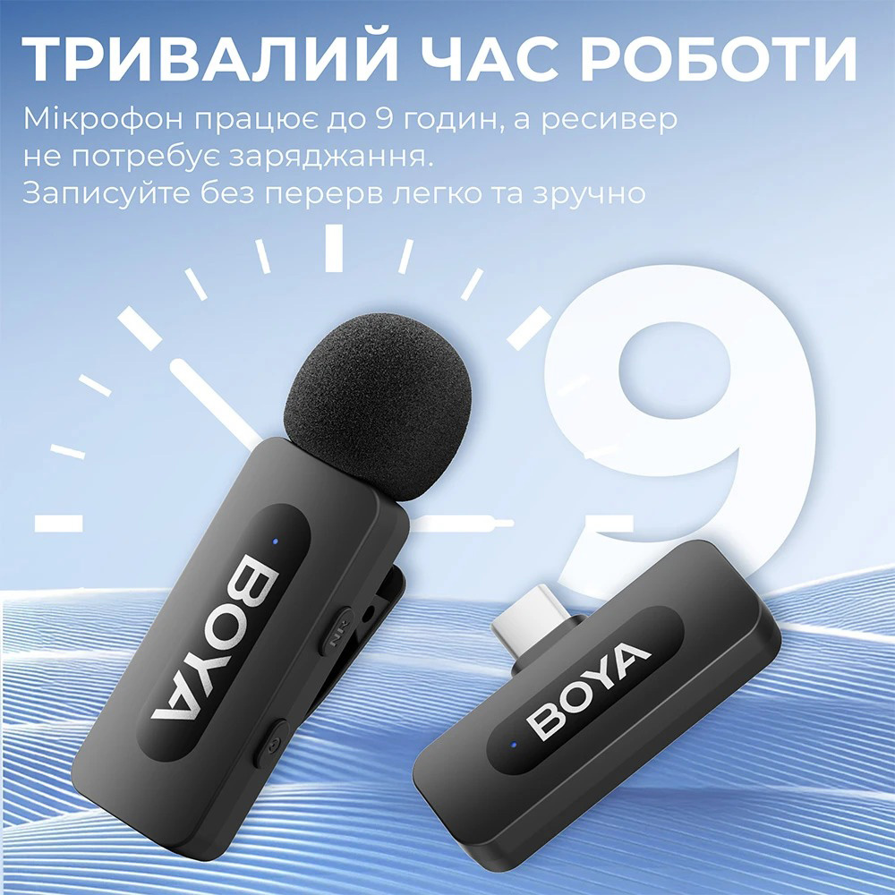 Бездротовий петличний мікрофон BOYA BY-V20 Next-Gen Dual-Channel Wireless Microphone Type-C Black