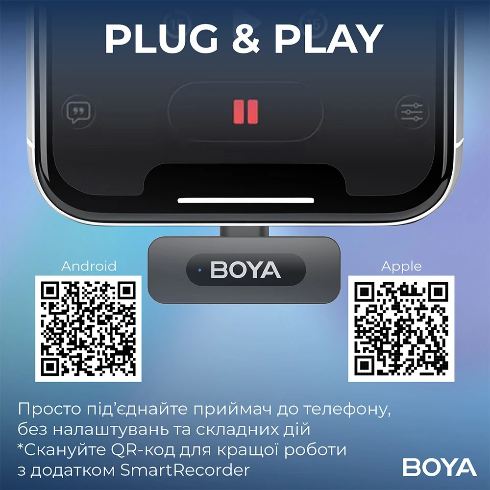 Бездротовий петличний мікрофон BOYA BY-V20 Next-Gen Dual-Channel Wireless Microphone Type-C Black