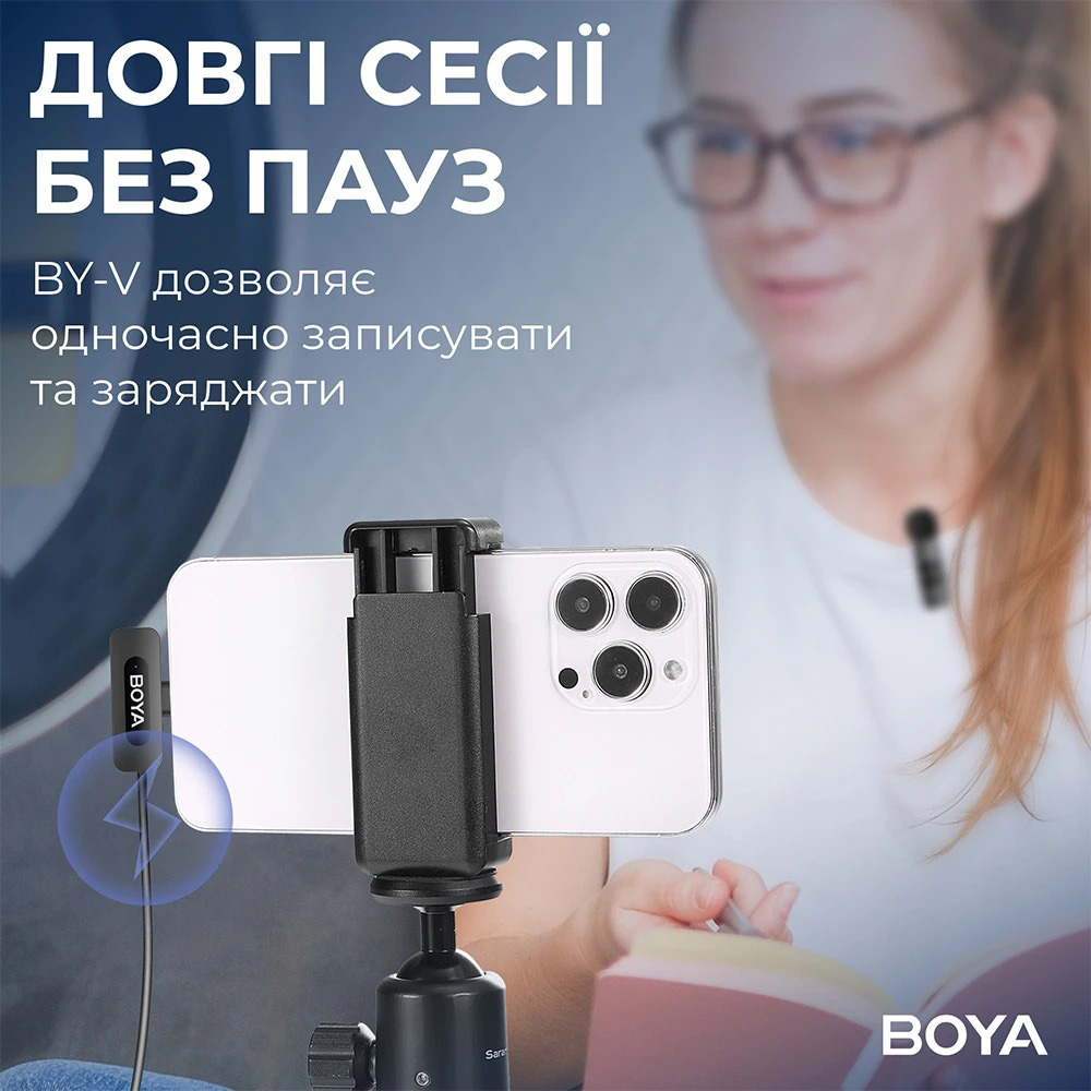 Бездротовий петличний мікрофон BOYA BY-V3 2.4 GHz Dual-Channel Wireless Microphone Lightning Black