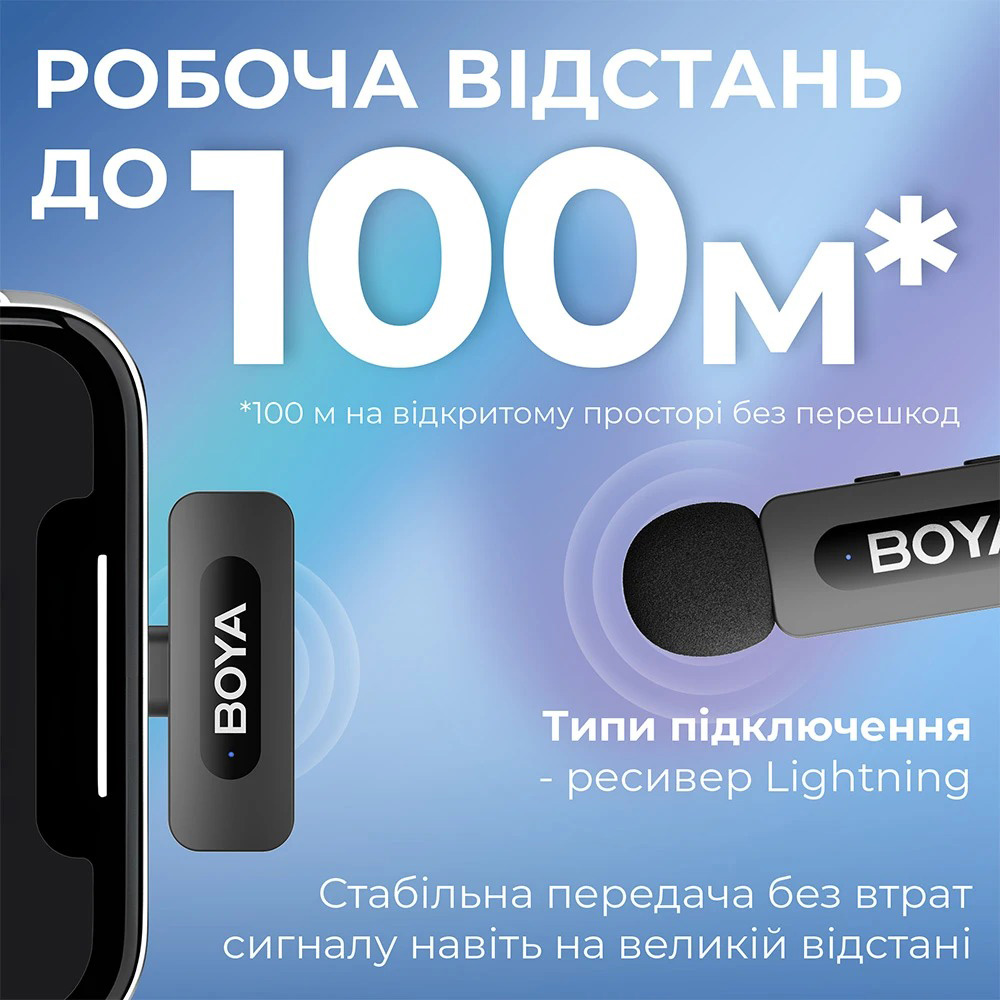 Бездротовий петличний мікрофон BOYA BY-V3 2.4 GHz Dual-Channel Wireless Microphone Lightning Black
