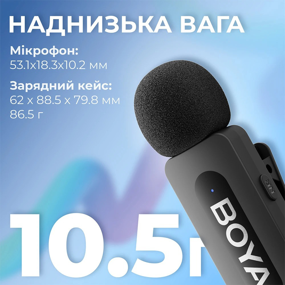 Бездротовий петличний мікрофон BOYA BY-V30 2.4 GHz Dual-Channel Wireless Microphone Type-C Black