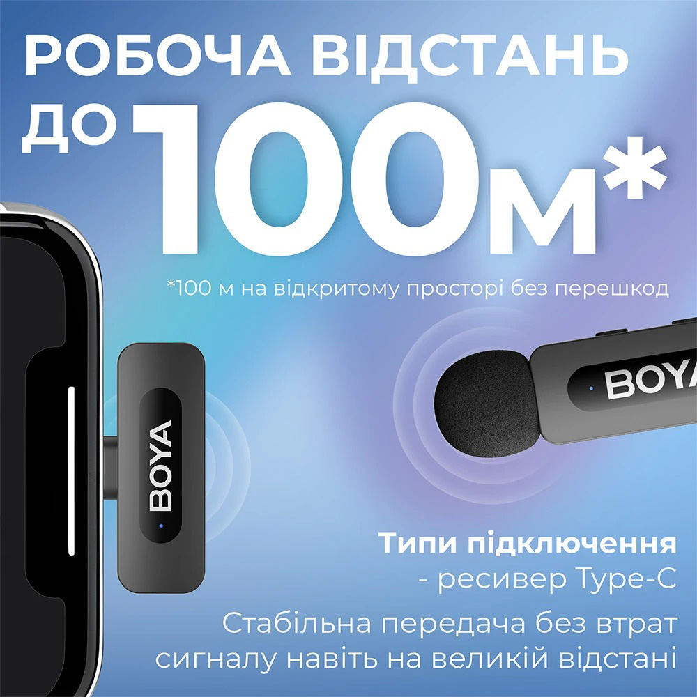 Бездротовий петличний мікрофон BOYA BY-V30 2.4 GHz Dual-Channel Wireless Microphone Type-C Black