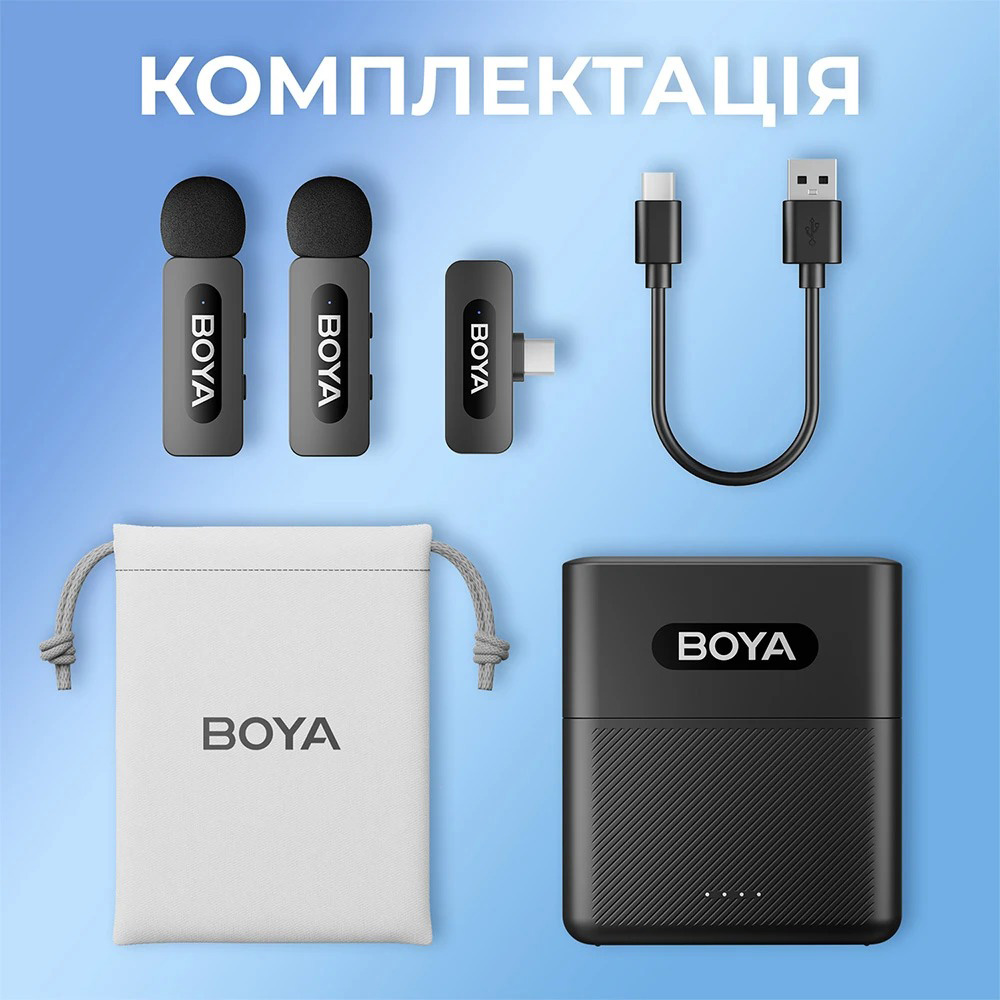 Бездротовий петличний мікрофон BOYA BY-V30 2.4 GHz Dual-Channel Wireless Microphone Type-C Black