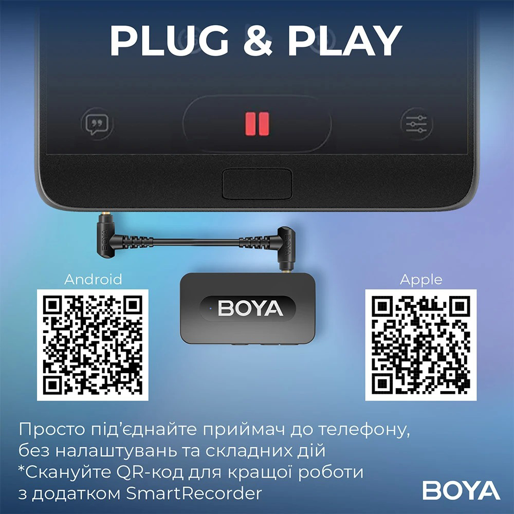 Бездротовий петличний мікрофон BOYA BY-V35 2.4 GHz Dual-Channel Wireless Microphone 3.5mm TRS Black