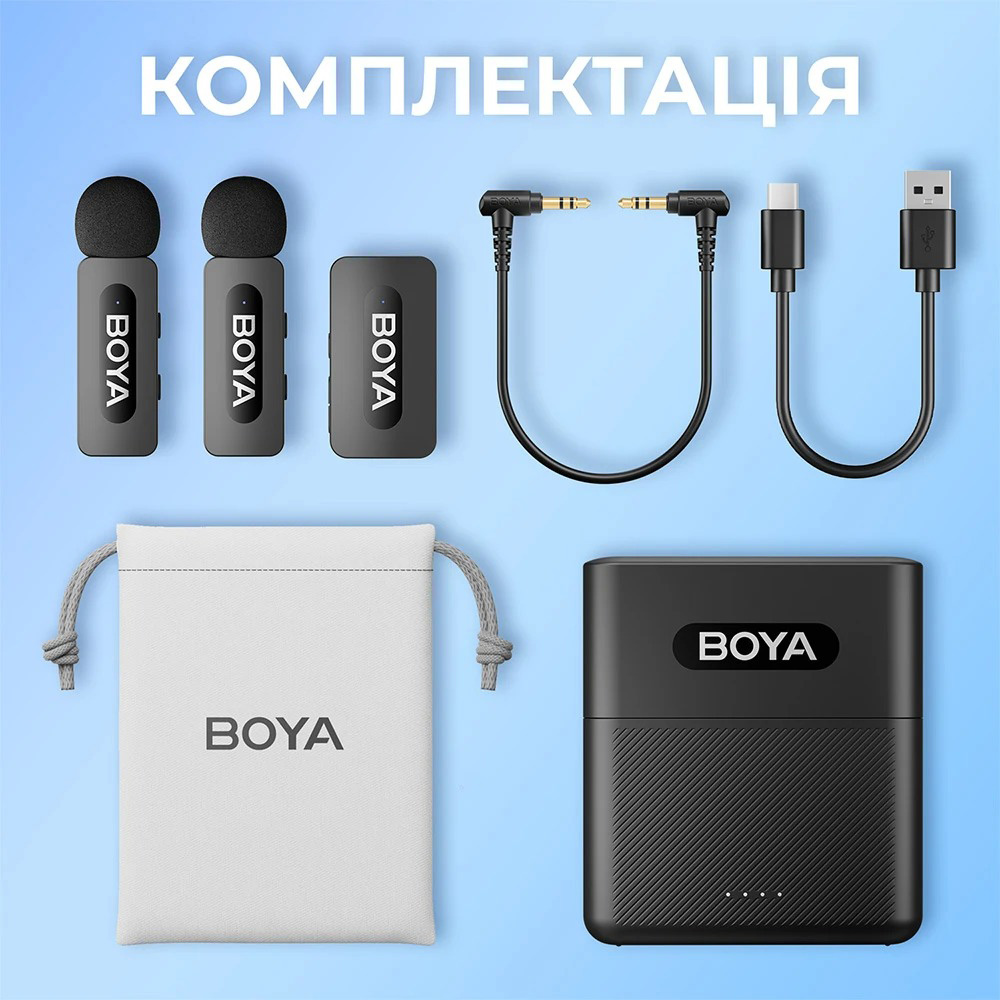 Бездротовий петличний мікрофон BOYA BY-V35 2.4 GHz Dual-Channel Wireless Microphone 3.5mm TRS Black