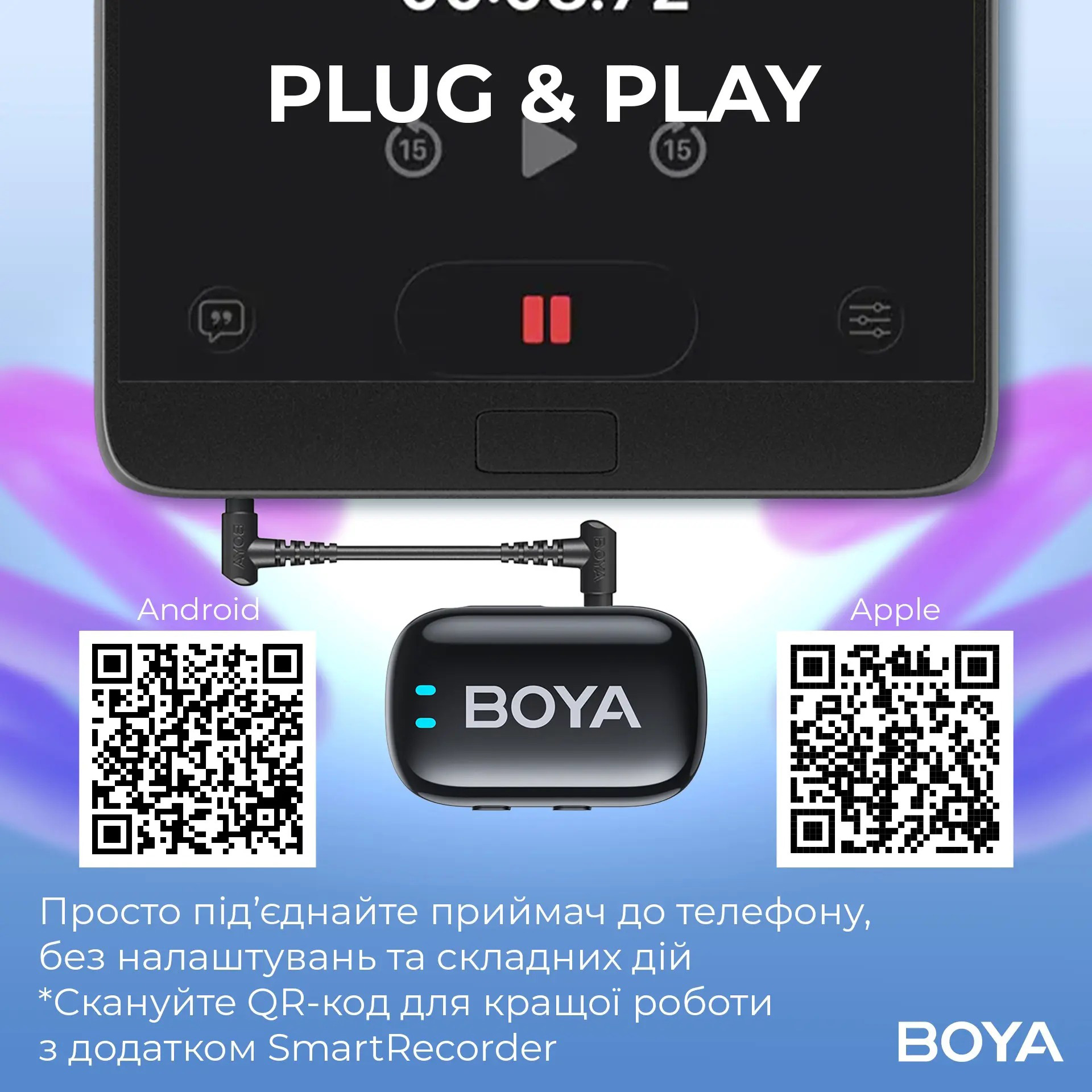 Бездротовий петличний мікрофон BOYA Mini-18 Tiniest Wireless Microphone 3.5mm TRS Black