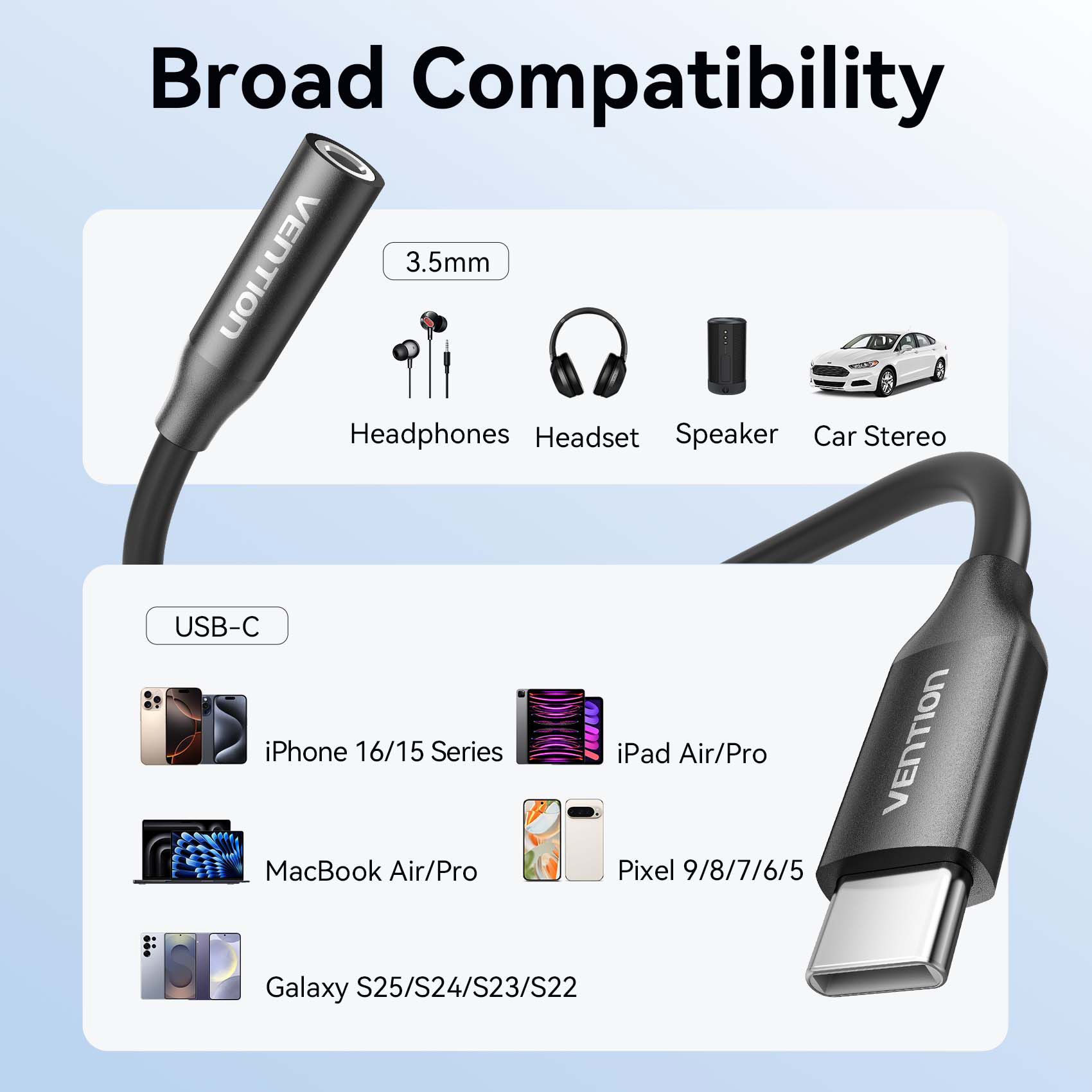 Адаптер VENTION USB-C - 3.5 мм USB-C to 3.5mm Black (BIIBA)