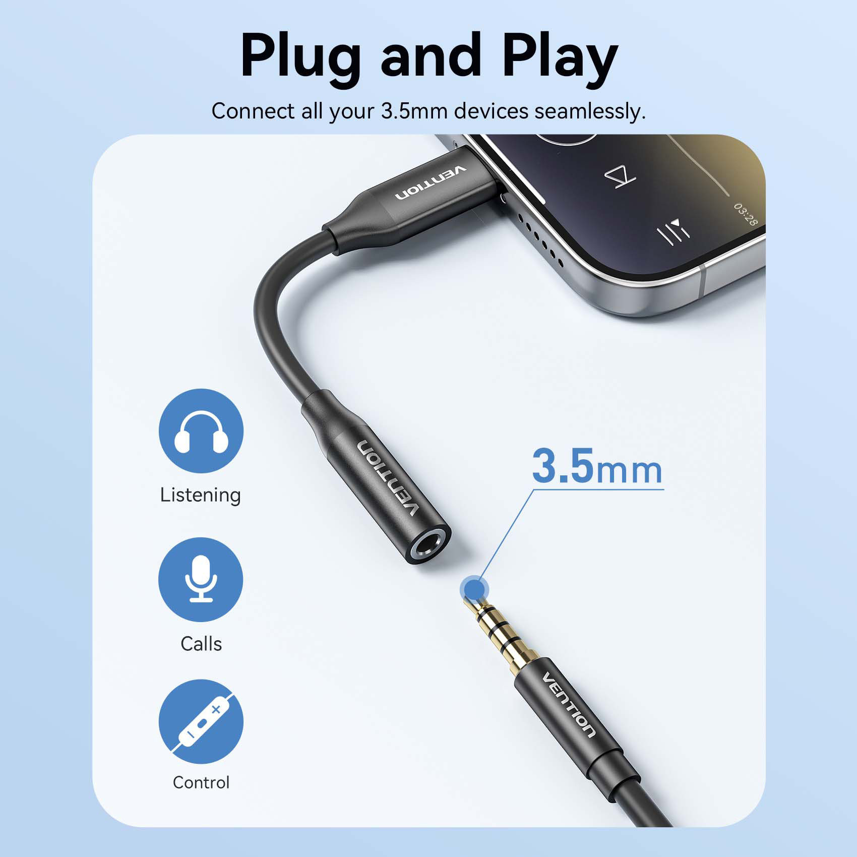 Адаптер VENTION USB-C - 3.5 мм USB-C to 3.5mm Black (BIIBA)