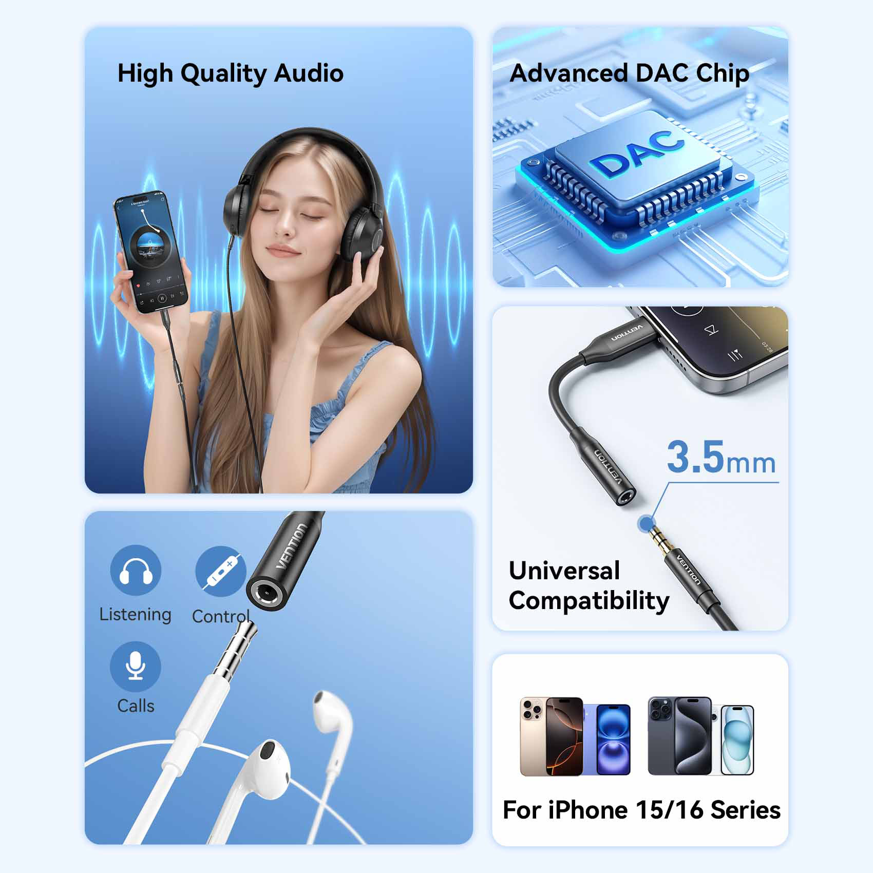 Адаптер VENTION USB-C - 3.5 мм USB-C to 3.5mm Black (BIIBA)