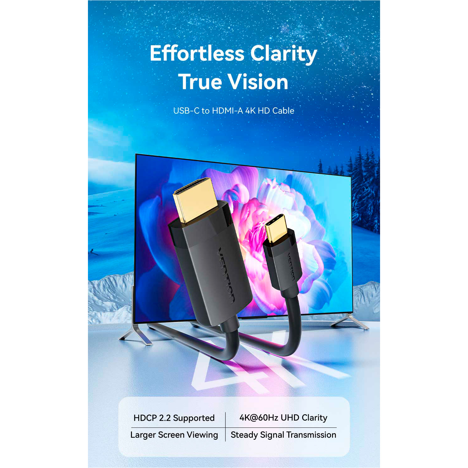 Кабель VENTION HDMI Cable 4K@60Hz USB-C to HDMI 2м Black (CRIBH)